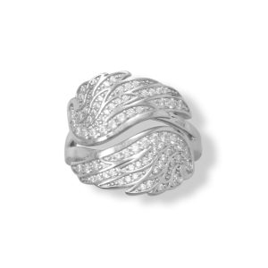 Rhodium Plated CZ Overlapping Wings Ring